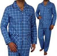 piżama męska FLANELA GUZIKI  niebieska